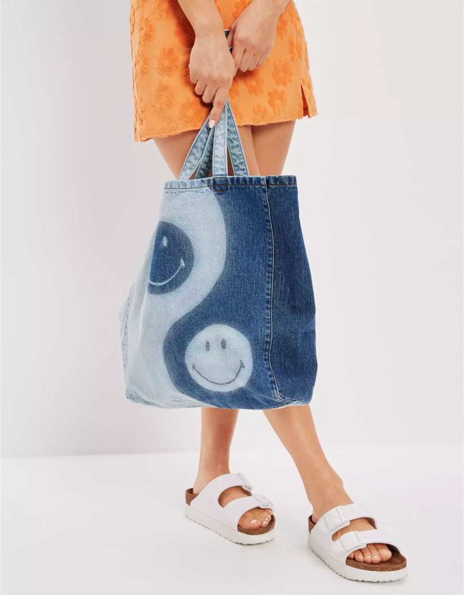 Sacs American Eagle AE Yin Yang Smiley Denim Tote Bleu Femme | GPM-18447475